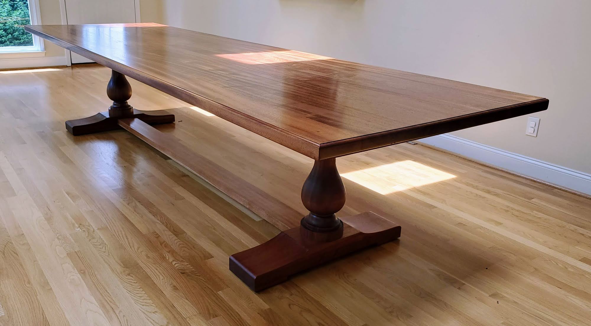 Large mahogany traditional trestle dining table